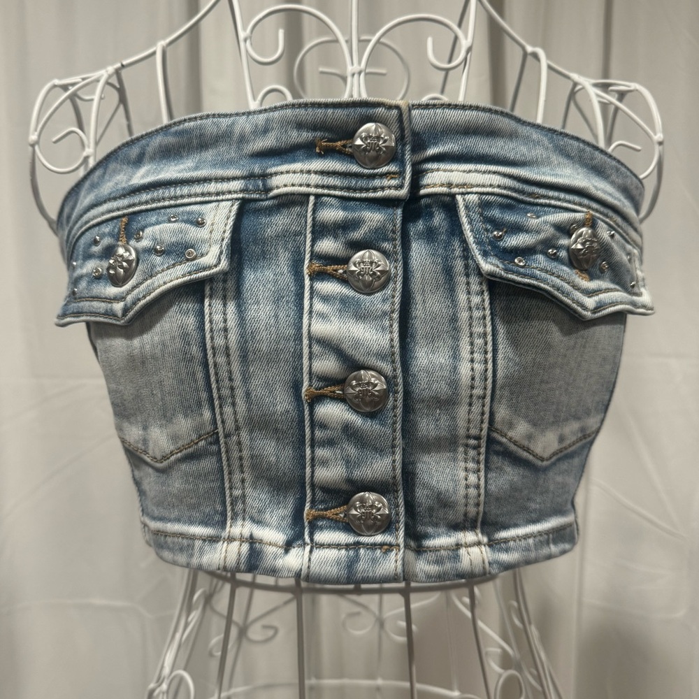 Miss Me Denim Strapless Crop Top